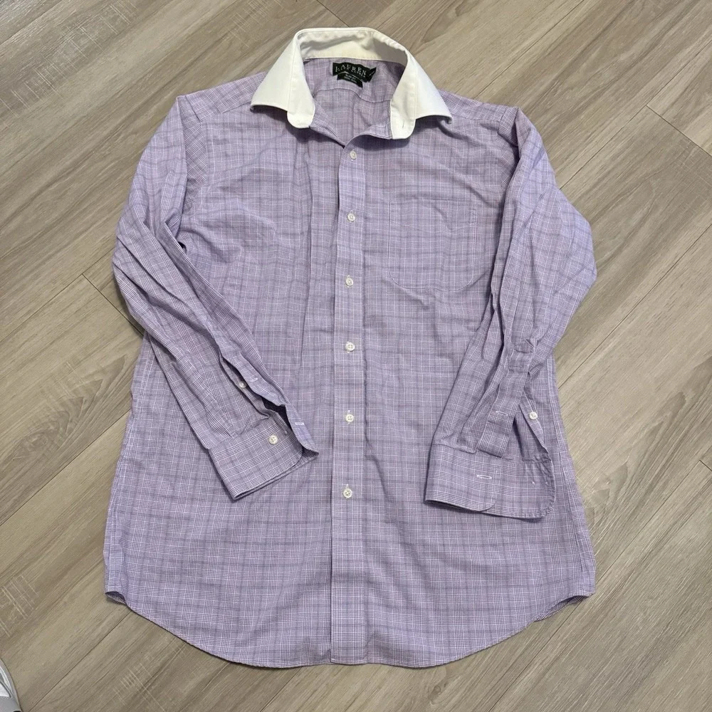 Lauren RALPH LAUREN Men Slim Fit Shirt Top Size L (16 - 32/33)  Pink Plaid Colla